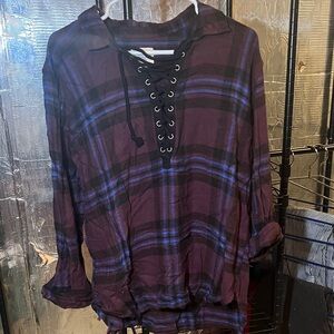 American Eagle Outfitters Purple and Blue Plaid Button Down Shirt